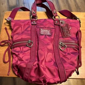 Coach Poppy Berry Shoulder Bag with Heart Accents
